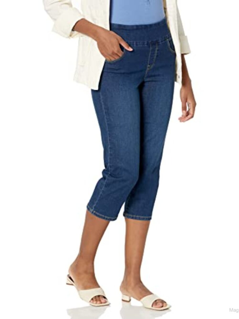 Plus Size Pull On Capri Jeans High Rise Stretch 5 Pocket
